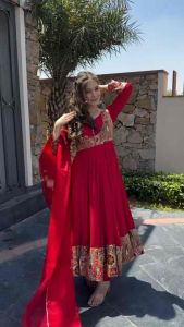 Launching new beautiful embroidery work Georgette gown for special occasions comes with pants and duppata