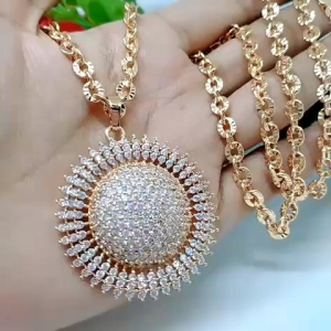 KALUNG PLES LIONTIN JUMBO LAPIS EMAS TITANIUM LAPIS RODHIUM COD