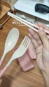 Portable Collapsible Utensil Set 3in1 with Storage Case | Eco-Friendly Wheat Straw Spoon Fork Chopsticks