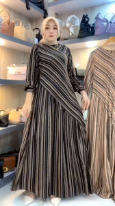 TURUN HARGA GAMIS KEKINIAN MODEL STRIPE SERONG // AYOMI DRESS BUSUI TERBARU VIRAL