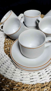 Cangkir Set Gelas Kopi Kaca | Cangkir Kopi Keramik Isi 6 Cangkir dan 6 Tatakan