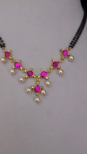 Sg readystock Black beaded necklace with pink gemstones and gold accents. Indian minimalist jewellery
