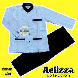 Baju Koko Jasko Anak Satu Set Baju Celana Jasko Anak Lengan Panjang Anak SD Sampai SMP Standar Usia 5 Sampai 16 Tahun Putih Hitam Aelizza Premium Quality