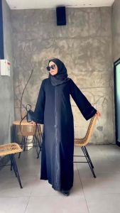 Abaya Hitam Premium Zipper Black Murah