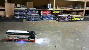 Mainan Anak Miniatur Bus Harapan jaya doble deck full Klakson Telolet Basuri full led rc remot