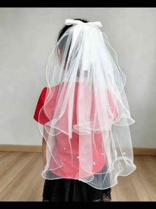 🇲🇾 Short White Ribbon Bridal Veil With Clip For Kid & Adult