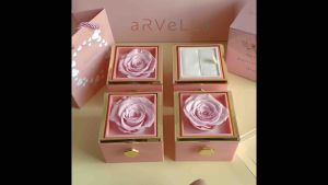 Kotak Bunga Mawar Diputar Abadi Asli Cincin Kalung Perhiasan Eternal Rose Flower Ring Necklace Hidden Promise Jewelry Box