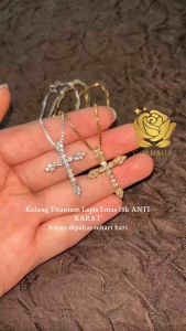 Kalung Salib Titanium Lapis Emas 18k ANTI KARAT Kalung Replika Berlian