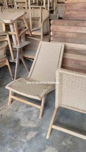 พร้อมส่ง เก้าอี้ไม้สัก เอนนอน นั่งกว้าง 62 ซม เชือกสังเคราะห์ ครีม งานดิบ ไม่ทำสี