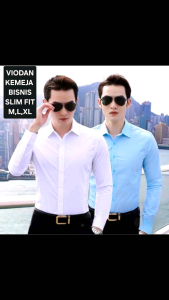 Kemeja Polos Pria Putih & Kemeja Kantor Lengan Panjang Slim Fit