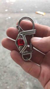 Móc khoá thủ công Inox 304 đá đỏ