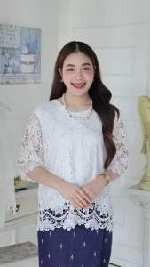 เสื้อลูกไม้สีขาวทำบุญทั้งตัวอก38-42นิ้วอก44-46นิ้วอก48-52นิ้วใส่ได้งานฟรีไชส์ค่ะ