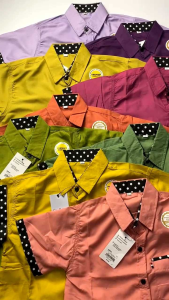 Kemeja Anak 1-12Tahun Kombinasi Lengan Pendek Model Polos Kekinian