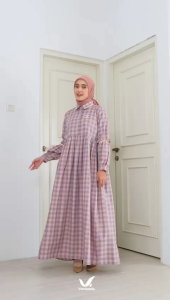 ABIDA AZKIA DRESS // Vente Daily Gamis Busui Katun Polycombi Tarta Motif Kotak-kotak Premium