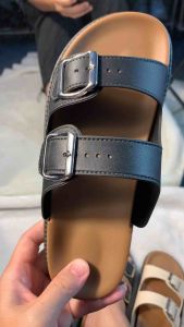 Berkin style double straps everyday wear slider shoes