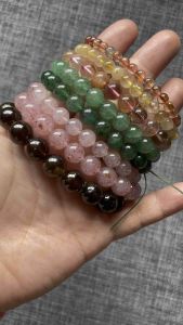 AAA Quartz 4-10mm Bead Bracelets 100% Natural Crystals - Smoky Ferruginous Rutilated Tazberry Strawberry