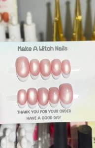 เล็บปลอมเจลแท้ ลูกแก้วชมพูเฟร้นปลายขาว แถมกาว+ตะไบ ครบชุด