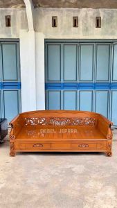 Bangku Bale Bale Jati Model Bagong Produk Asli Kayu Jati Solid Kursi Santai Ukir 200cm x 80cm Cat Natural