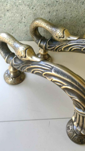 Handle Pintu Rumah Kuningan Antik Motif Angsa Ukir 27 cm 2 pcs