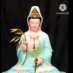 [ Cao 30 cm  40 cm ] Tượng Quan Âm Bồ Tát Ngồi Bệ Đá Màu Vàng Xanh Biển - Chất Liệu Bột Đá Việt Nam