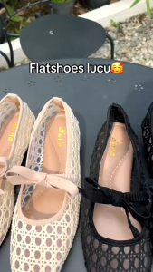 Nagita - Ariesta Cream Flatshoes Model Jaring Tali Pita Empuk & Nyaman | Flatshoes Wanita Jaring | Sepatu Kerja Wanita Size 31-41 [Elly]