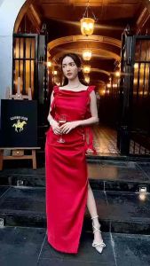 ชุดออกงาน(ตรงปก)ชุดราตรี ชุดเดรส Ariana dress ผ้าซาตินเกรดคุณภาพ มีซับใน พร้อมส่ง