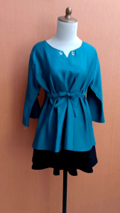 atasan wanita hijau tosca RAIHAN cewek M L blouse kerja kuliah pinggang serut santai