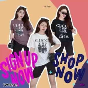 🧡💛FF16545💛🧡 Set 2 ชิ้น เสื้อยืดทรง Oversize สกรีน มาพร้อมเลคกิ้งขาสั้น เสื้อผ้ายืดนิ่ม คุณปลอดภัย 24 ช่องวัน