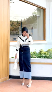 Two Tone Skirt Jeans HQ / Rok Jeans Highwaist Wanita