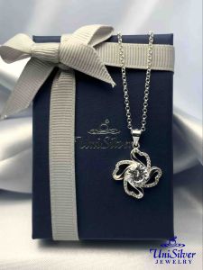 Unisilver 925 Sterling Silver Asymmetrical Hearts Pendant Necklace (PSM87-1001/LN015-024016)-Womens Accessories