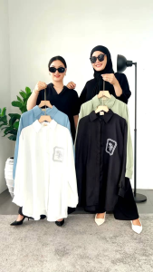 Kemeja Wanita Kekinian Bahan Torrybruch Fiona Hitam Putih Sage Biru Oversize Jumbo