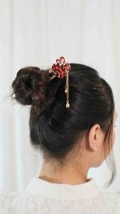 Amefurashi Hairpin Hair Stick Royal Maroon Peacock Headdress Wedding Tusuk Konde Wanita