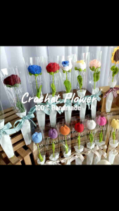 TTEEN GIFT Crochet Flower Handmade Hand-woven Knitted Roses Tulip Flower Bouquet Wool Birthday Teachers Girl Friend Graduation Gifts 勾线编织针织花束