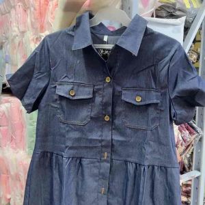 Nars #8794 US Fashion Casual Polo Colar Button-down with 2 Pockets Denim Dress Freesize