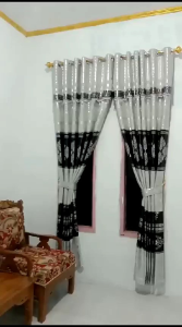 Gorden Jendela Pintu Kamar Mewah Motif Tinta Batik Emas Embosh Model Smokring
