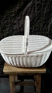 Keranjang rotan model oval - keranjang piknik - keranjang rekreasi rotan - keranjang rotan asli berkualitas l