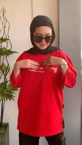 Kaos Kemerdekaan Merah Motif Peta Atasan Wanita Oversize Arzheina Terbaru / Kaos HUT RI 2024