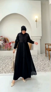 Abaya Turkey Terbaru Abaya Seroja full black By Wenagamis id