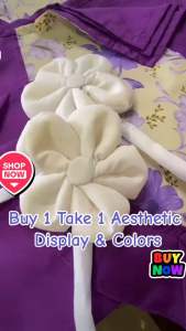 2 pcs big curtain & 2 pcs cute flower tie - Standard Size Violet Color for Window or Door Curtains 60x70 inches or 6ft Geena Fabric