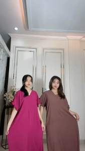 Daster Zanetta crinkle lengan ruffle busui sleting depan