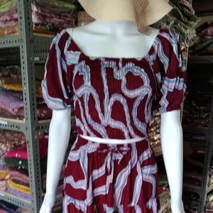 Setelan Crop Sabrina Rok Motif Vanesa Rayon Khas Bali