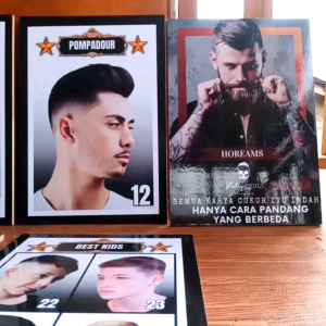 Poster kayu barbershop model rambut terbaru kekinian 2024 hiasan dinding pangkas rambut dekorasi hd