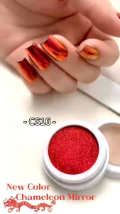 Bột tráng gương nail màu Đỏ khổng tước đuôi công phản quang ánh nhiều màu