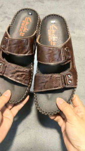 Dép da nam quai ngang cao cấp QNMS25 đế mát-xa thoáng khí ôm chân cực êm