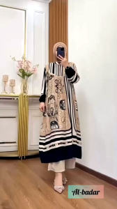 Setelan Long Tunik Bahan Rayon Mix Kringkel Ld 110 Cm Pb 125 Cm
