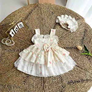 (4-18kg) Váy Lolita Hoa Nhí Hồng NHÍM XÙ KIDS Cho Bé Gái Sơ Sinh Thôi Nôi V111