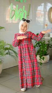 BAJU GAMIS ANAK PEREMPUAN TERBARU 5-6 8-10 12-14 TAHUN MOTIF KOTAK BAHAN LINEN