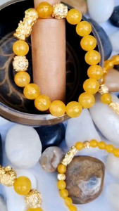 Feng Shui Citrine Natural Stone Vermeil Gold Piyao 18K Gold Filled Pixiu Blessed Wealth Bracelet