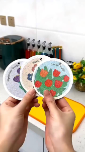 OHHDEER (1PCS) 1.5cm Thick Compressed Wood Pulp Sponge Rag Cute Flower Kitchen Dishes Pots Scrubber Household Cleaning Tools