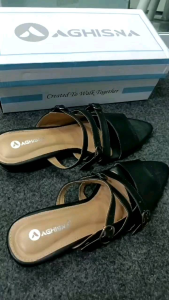 Sepatu Sandal Wanita Kekinian Slip On Mules Model Tali Gesper Terbaru Hak 3cm Elegan Trendy